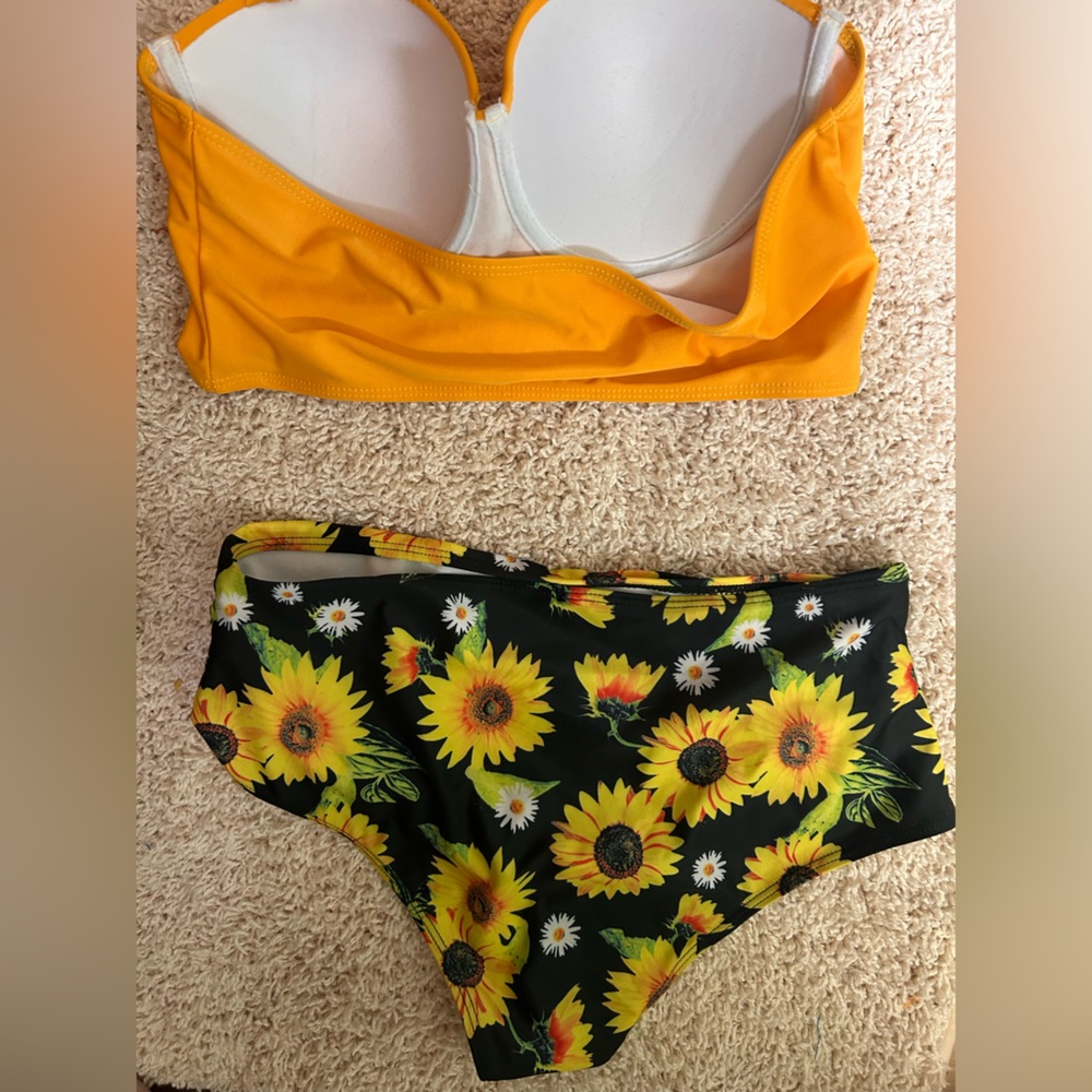 Sunflower High-Waist Bikini Set - Yellow Top & Black Floral Bottom NWOT - Picture 5 of 5